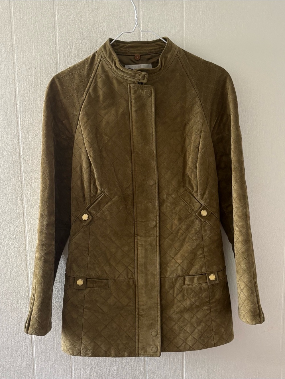 Worth Quilted Olive Green Utility Jacket with Stand Collar